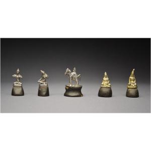 Tibet, 19th Century, Rare Set Of Silver Buddhist Figurines