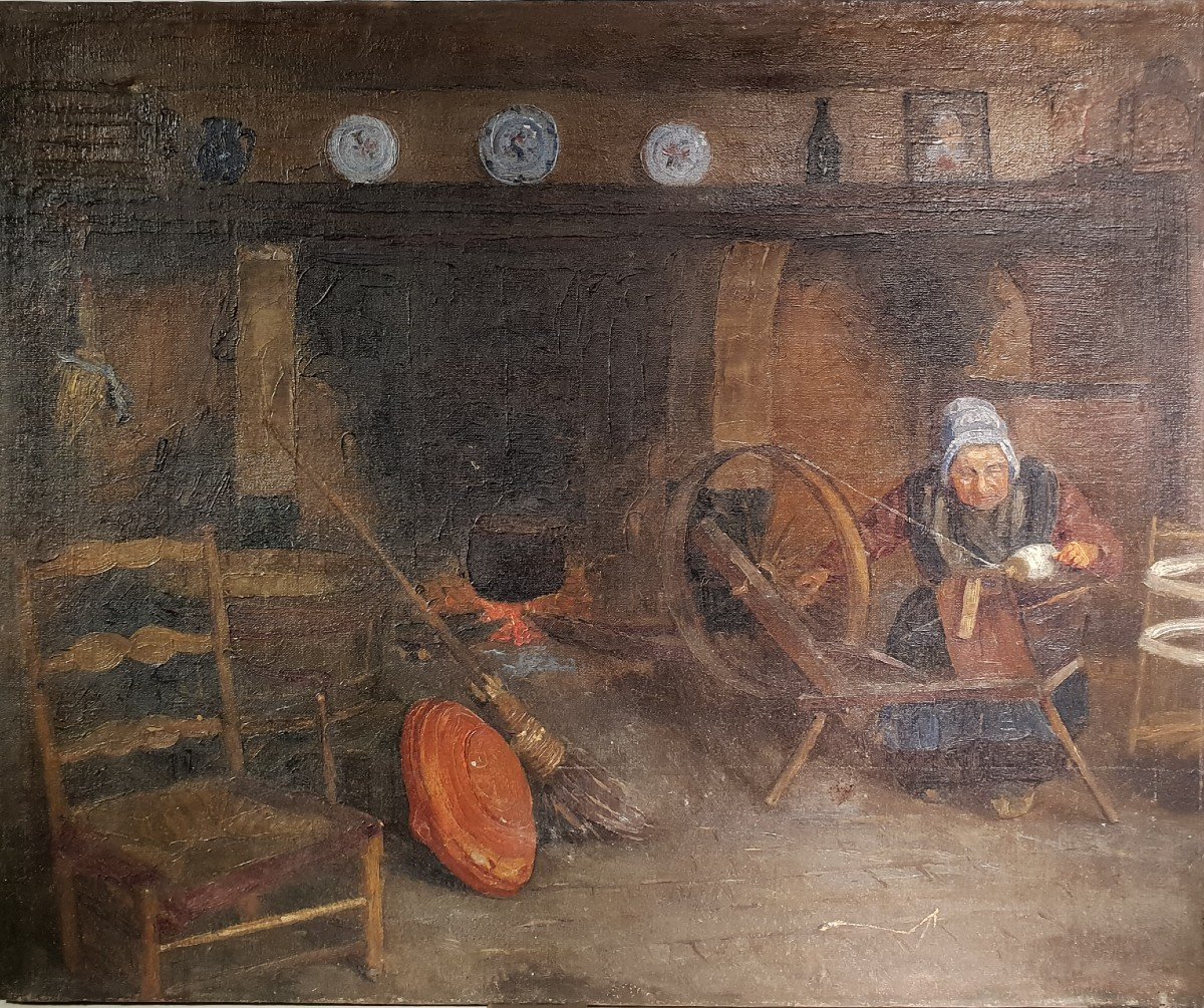 Spinner Painting, Country House Interior, 20th Century Peasantry-photo-2