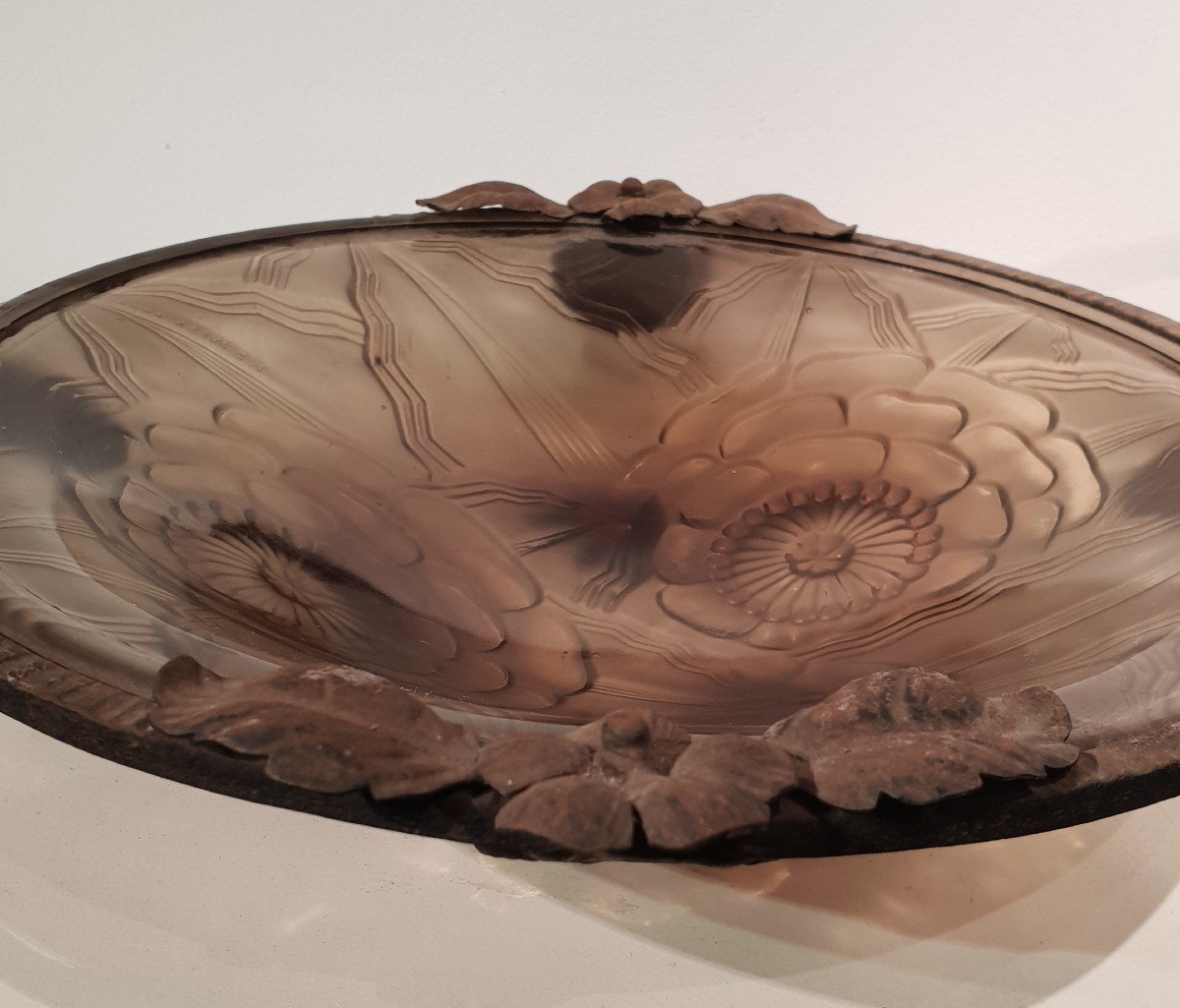 Coupe verre fumé art déco par pierre d'avesn -photo-2