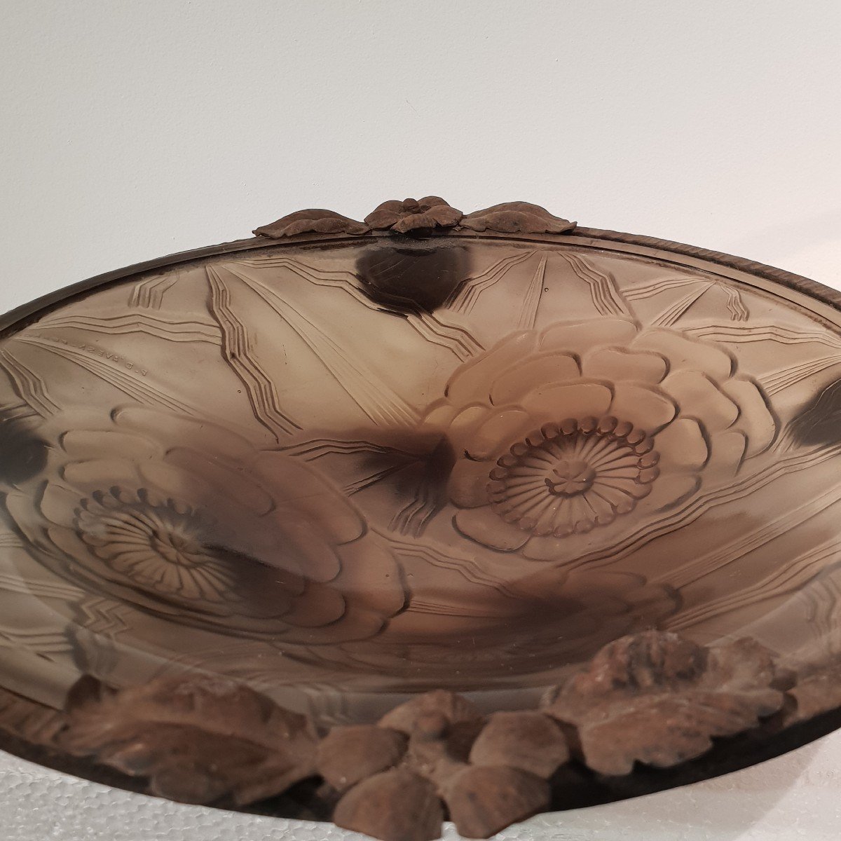Coupe verre fumé art déco par pierre d'avesn -photo-4