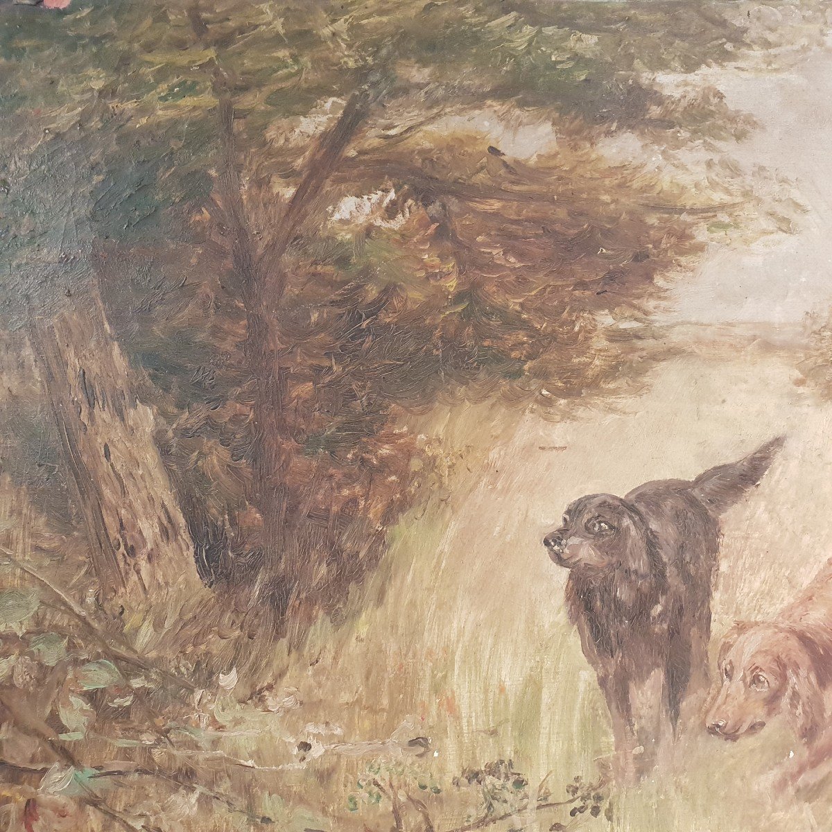 Painting Hunting Dog, Meadow, Signed Gautherot. Early 20th Century-photo-3