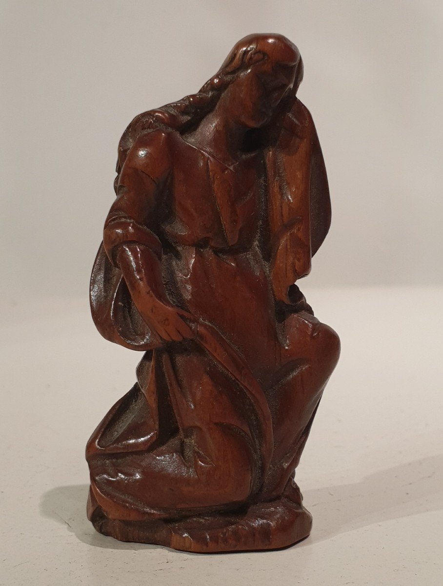 Petit Sculpture En Bois Lamentation De La Vierge, 17-18 ème siècle 