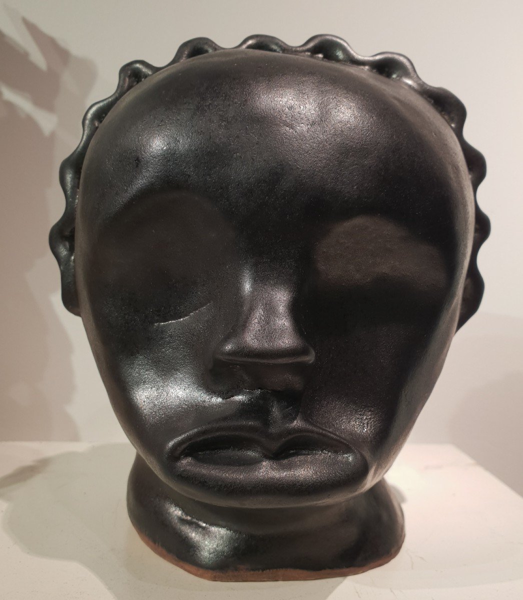 Signed Africanist Ceramic Head, Fang Typology, Circa 1970.-photo-2