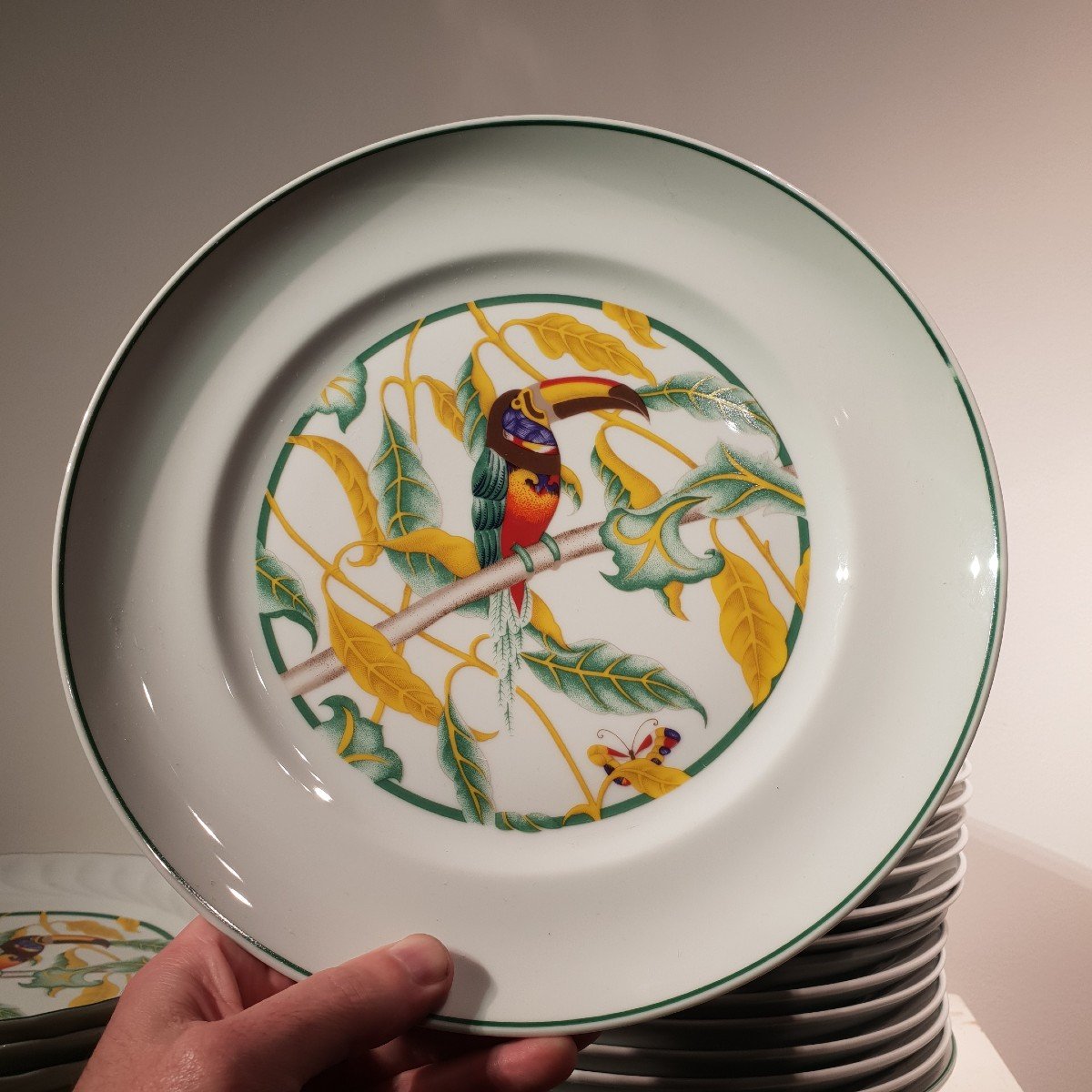Porcelain Service 17 Toucan Plates. 20th Century -photo-2