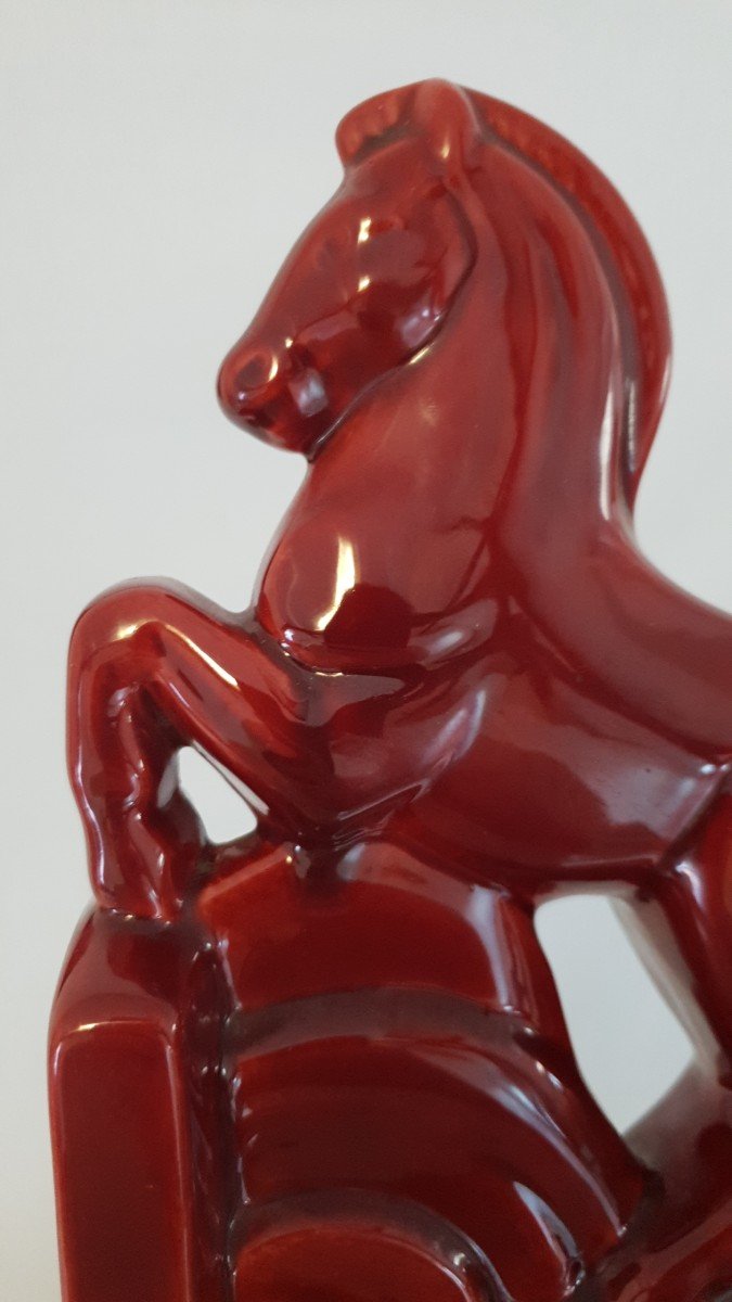 Pair Of Horse Greenhouses, Art Deco Ceramic Marked -photo-2