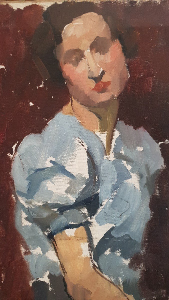 Painting Hst Study Woman Signed Paulier, Circa 1930-40-photo-2