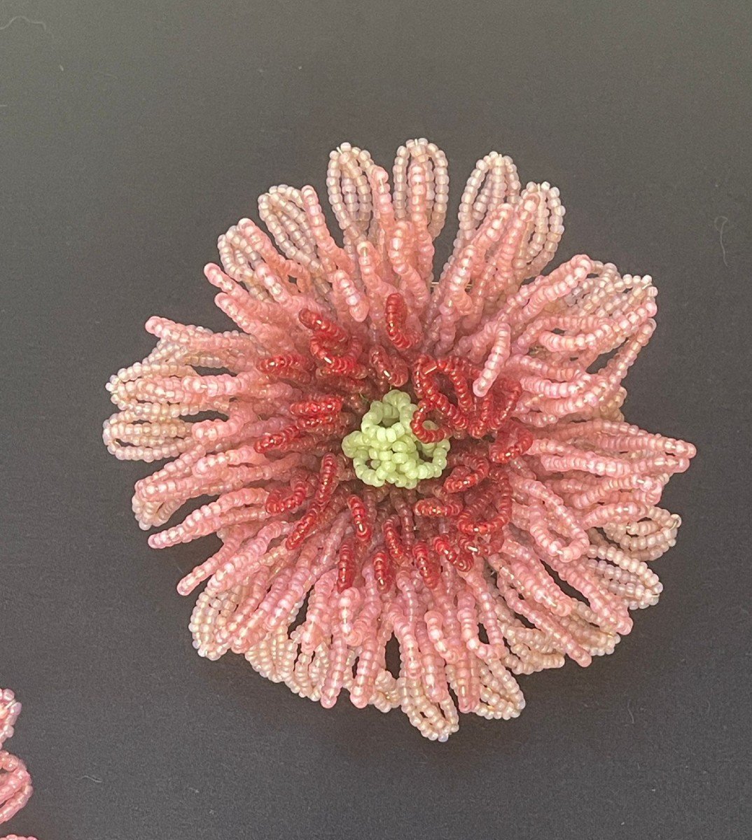 Ensemble De 3 Fleurs En Perles De Verre, French Beaded Flowers-photo-3
