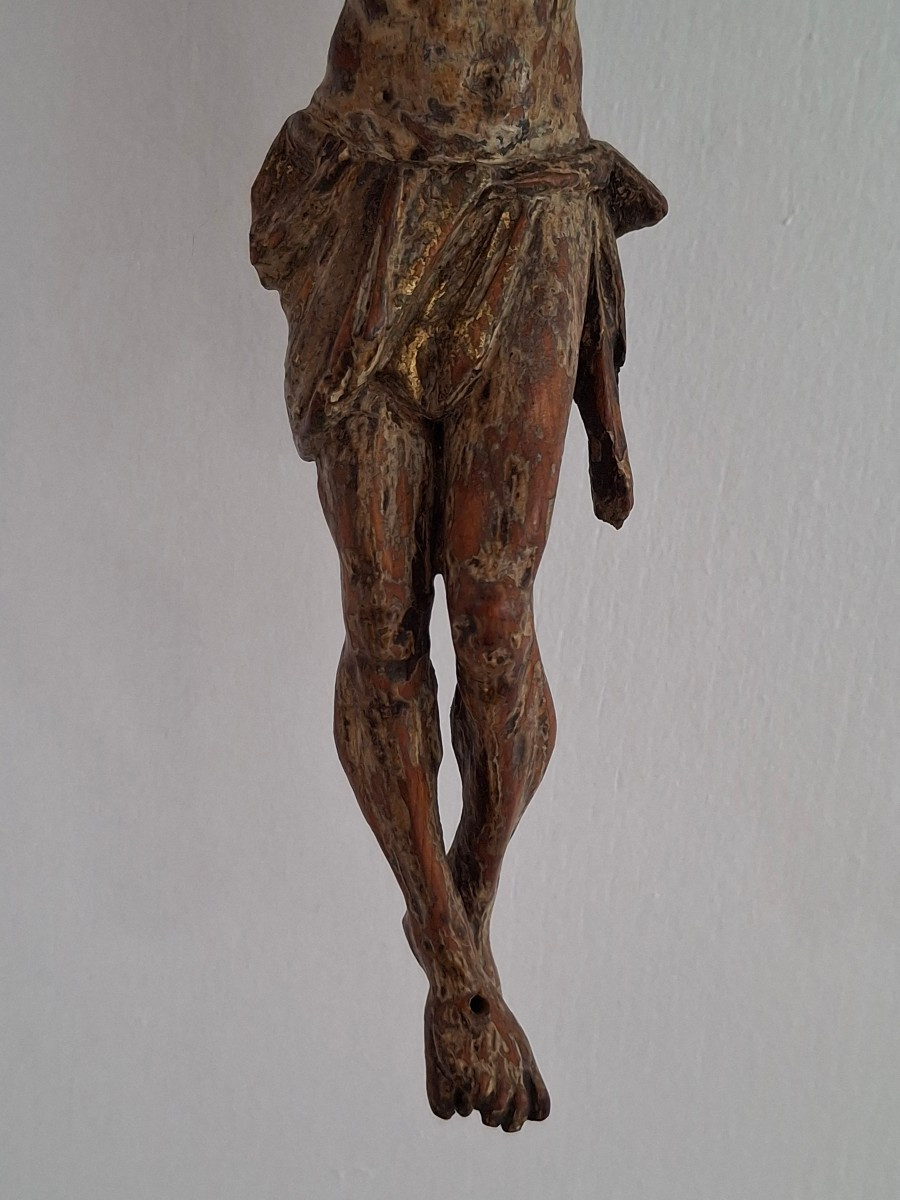 Buste De Christ En Bois Polychrome, 17eme Siècle -photo-3