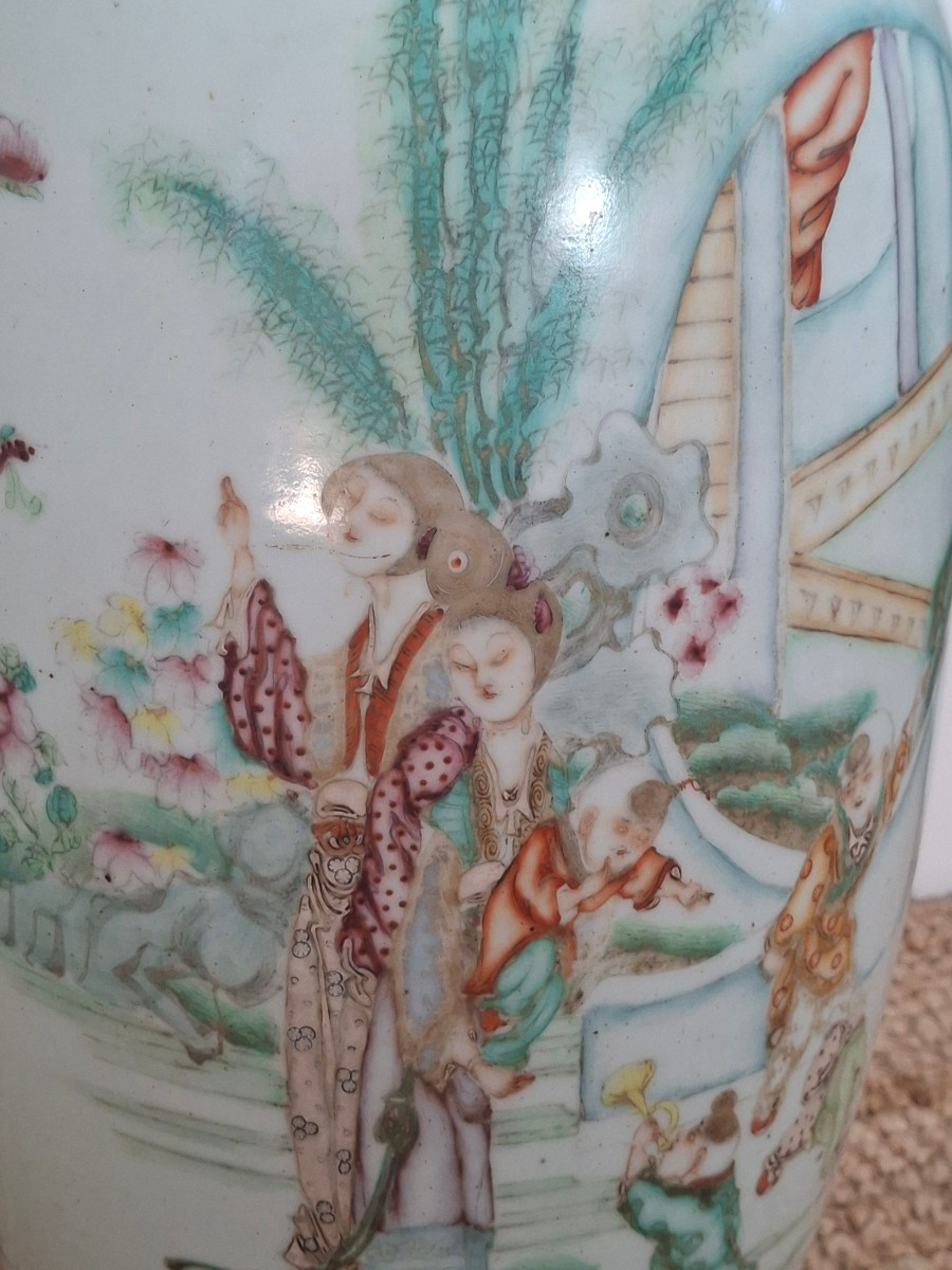 Chinese Porcelain Vase, Circa 1900, With Inscriptions And Decoration Known As "boys' Style."-photo-3