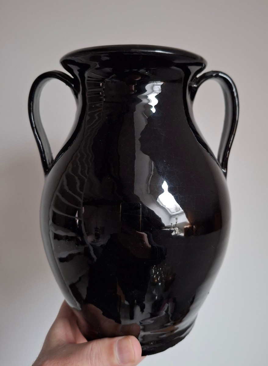 Vase amphore en terre a glacure noire, biot, vers 1960-70-photo-2