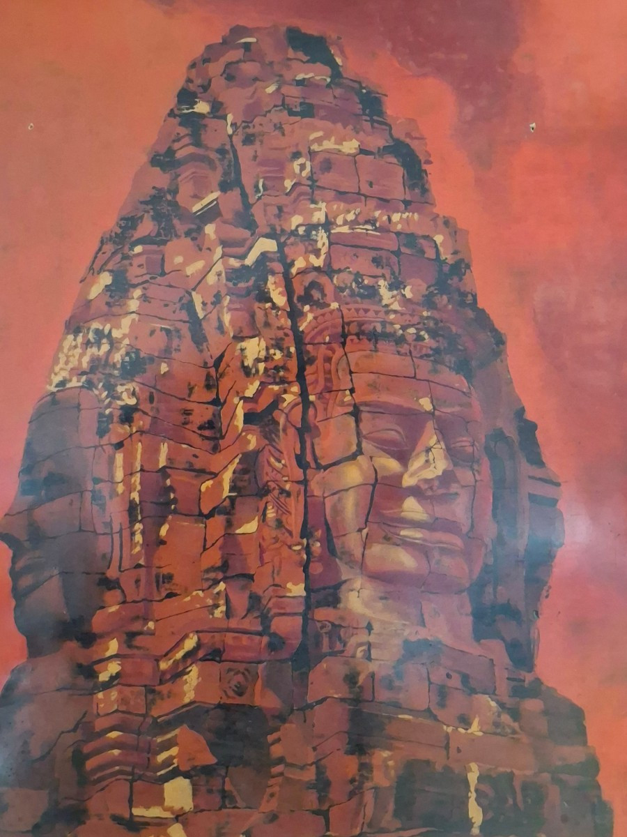 Lacquered Panel, Vietnam. Signed Tho, Khmer Temple Circa 1950.-photo-2