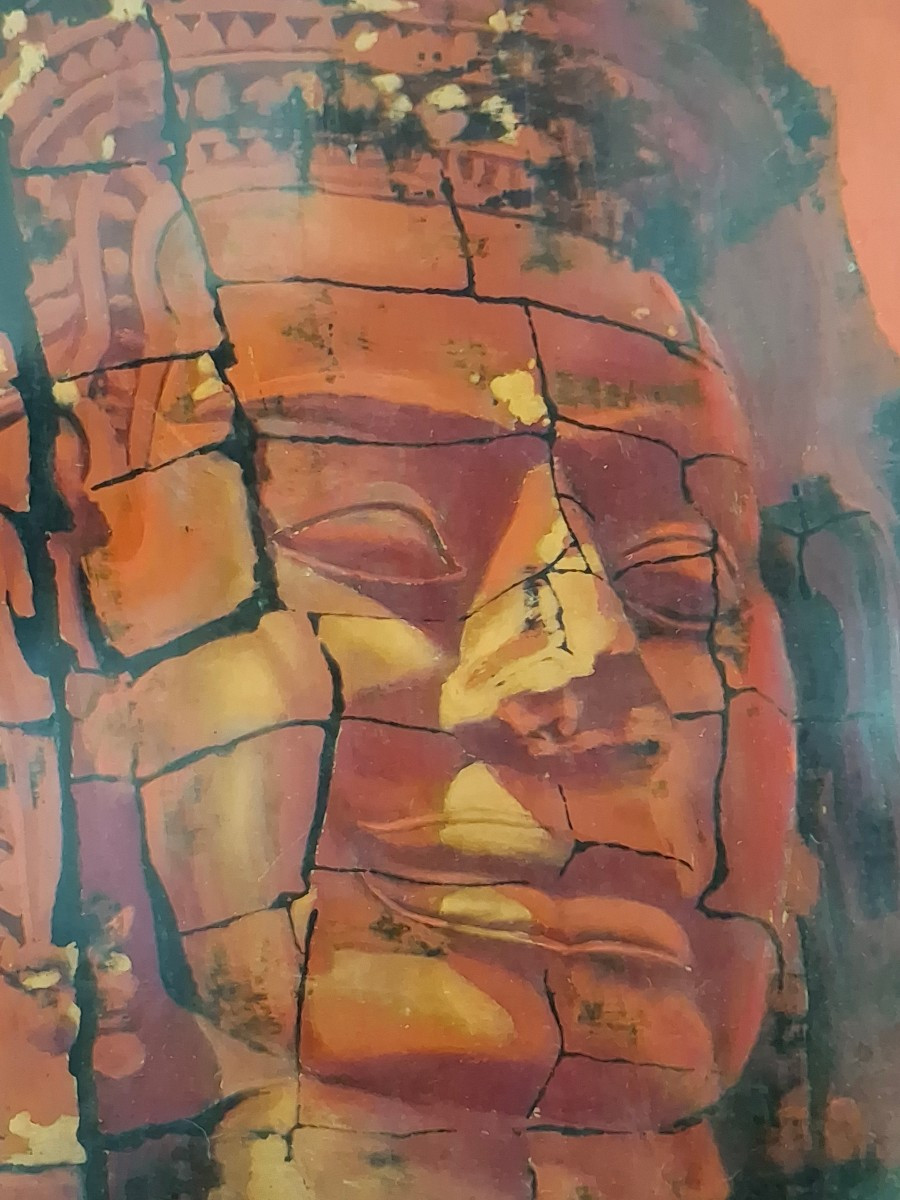 Lacquered Panel, Vietnam. Signed Tho, Khmer Temple Circa 1950.-photo-3