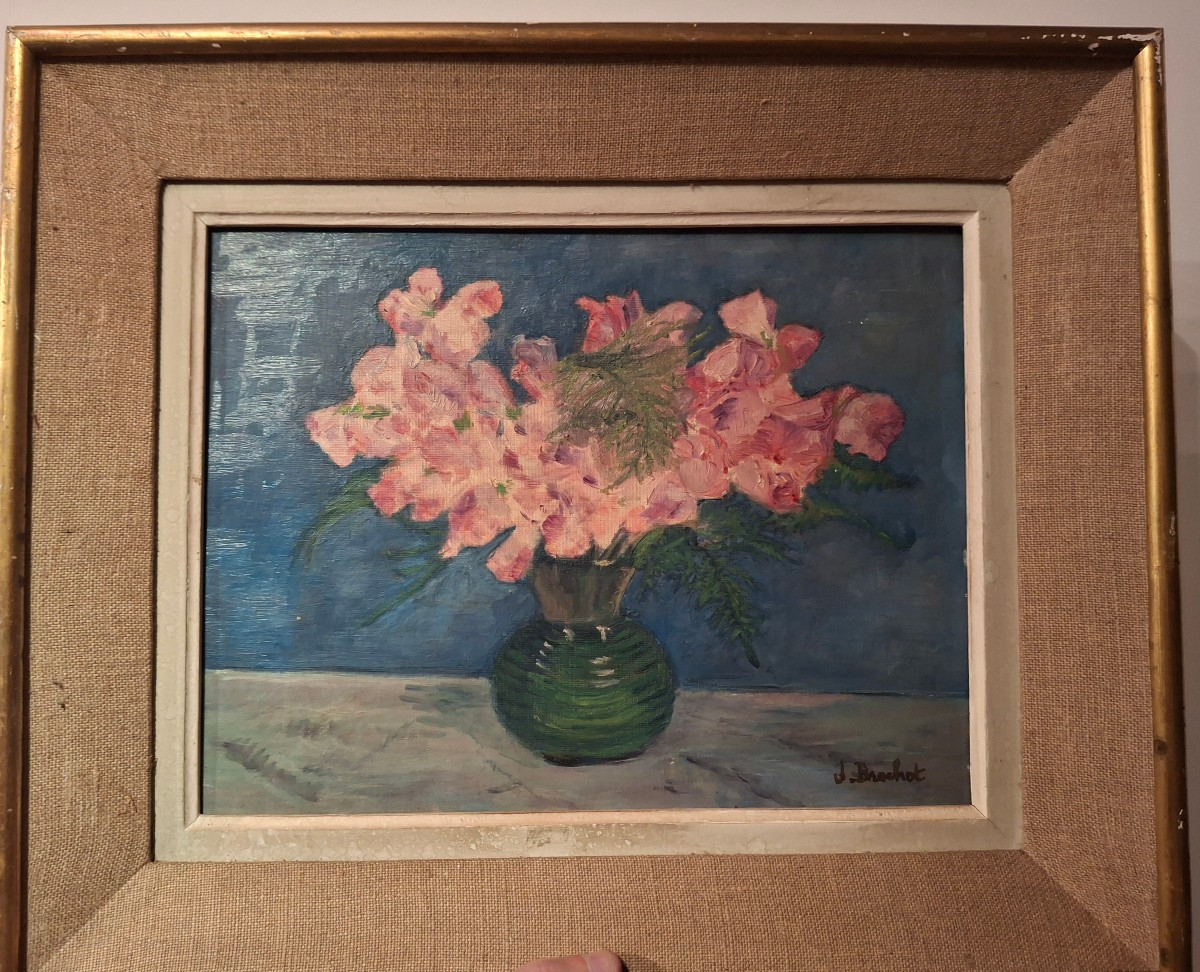 Hsc bouquet de fleurs, signé J.Brochot, vers 1950-photo-2