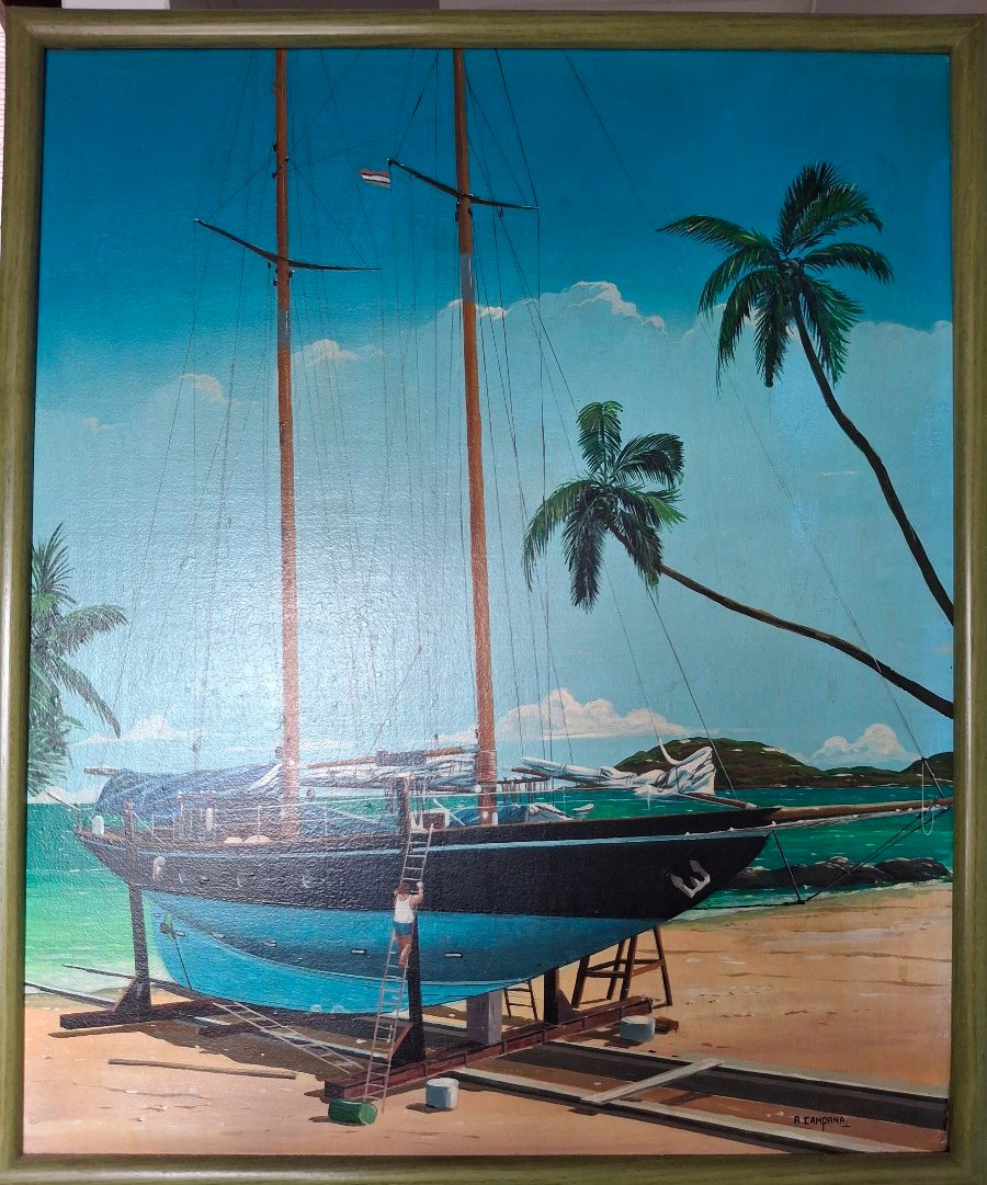 Tableau hst voilier, mers du Sud, 20ème siecle. Par Richard Campana-photo-2