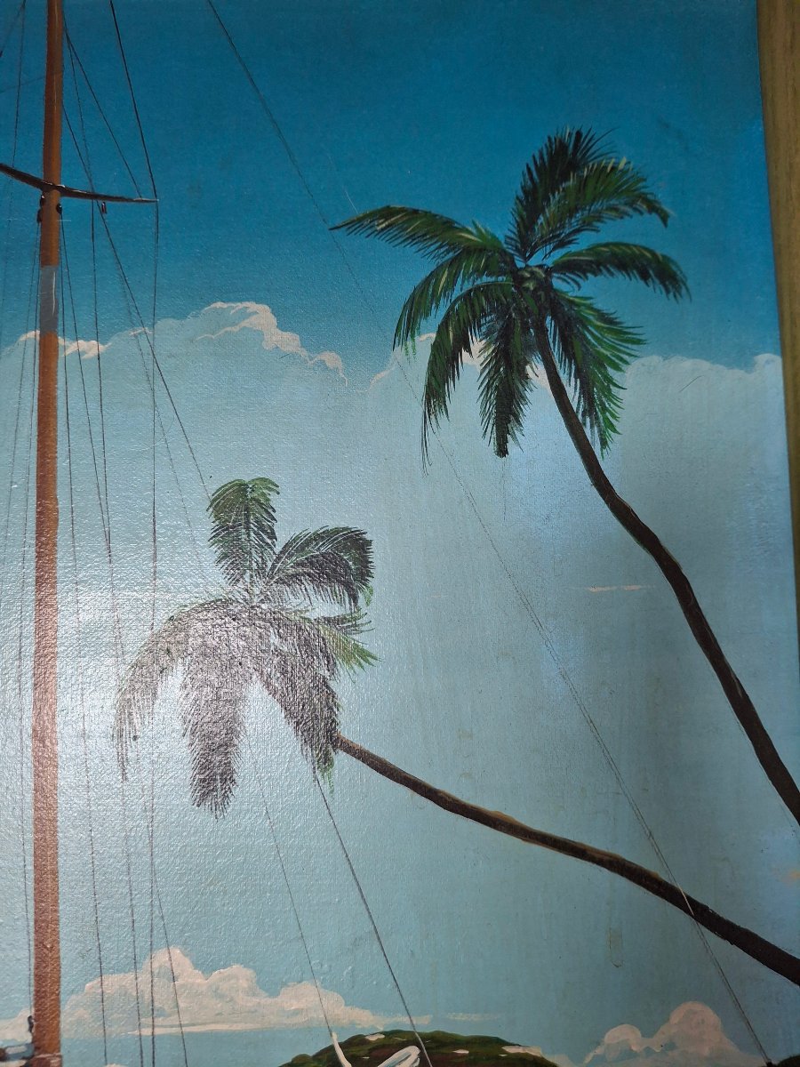 Tableau hst voilier, mers du Sud, 20ème siecle. Par Richard Campana-photo-3