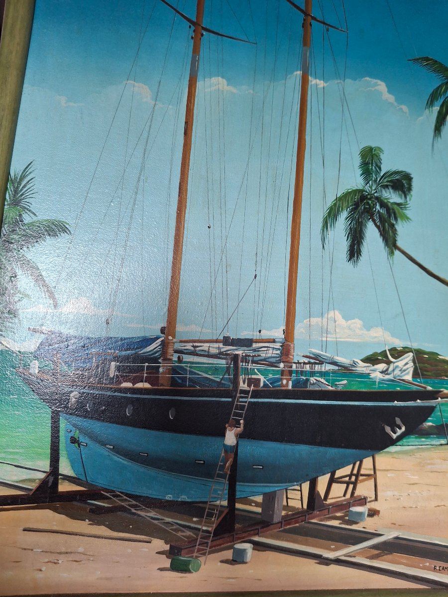 Tableau hst voilier, mers du Sud, 20ème siecle. Par Richard Campana