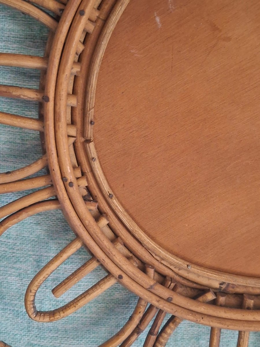 "sunburst" Rattan Mirror, Probably From Spain, Circa 1960-photo-4