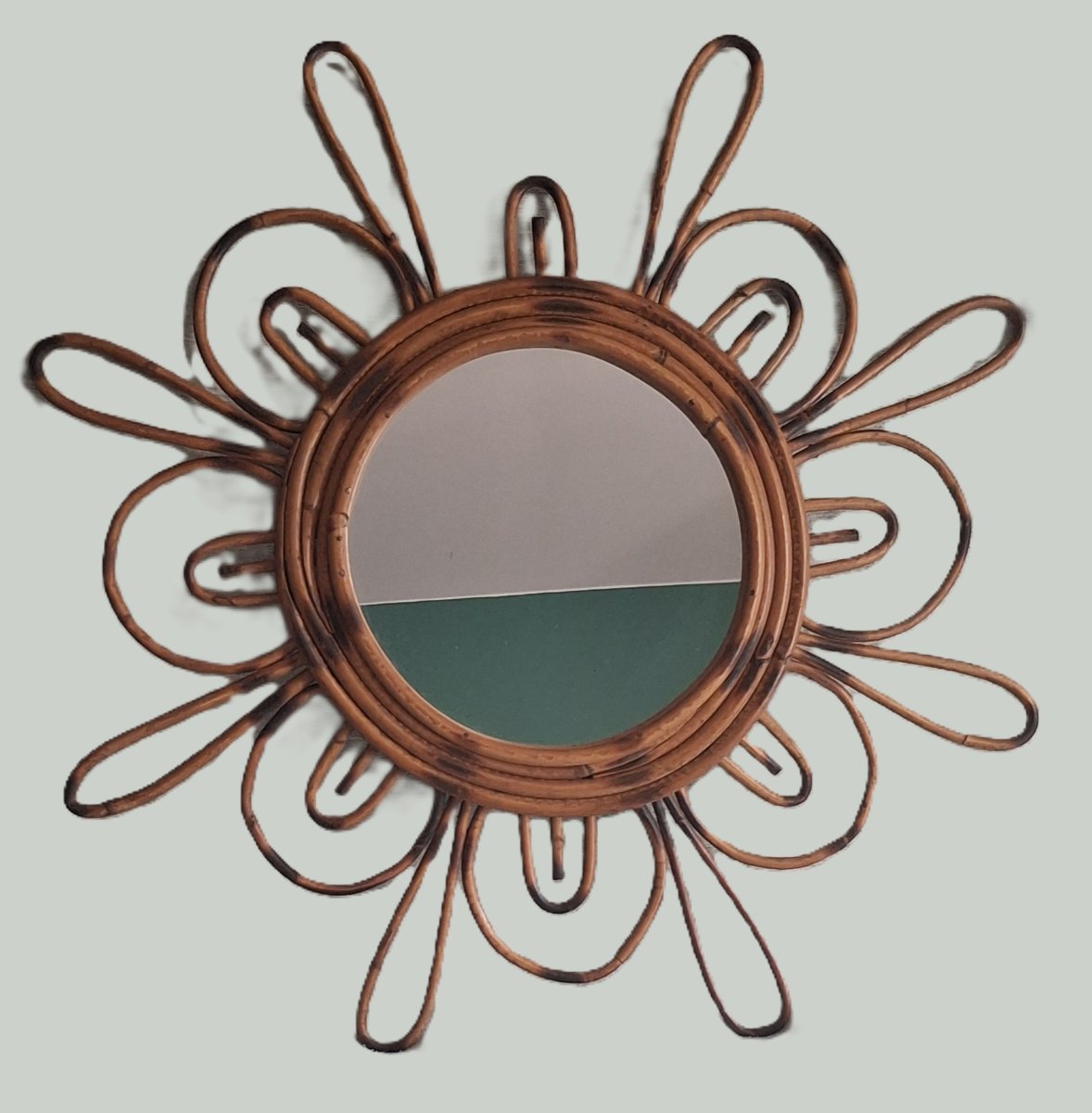 "sunburst" Rattan Mirror, Probably From Spain, Circa 1960