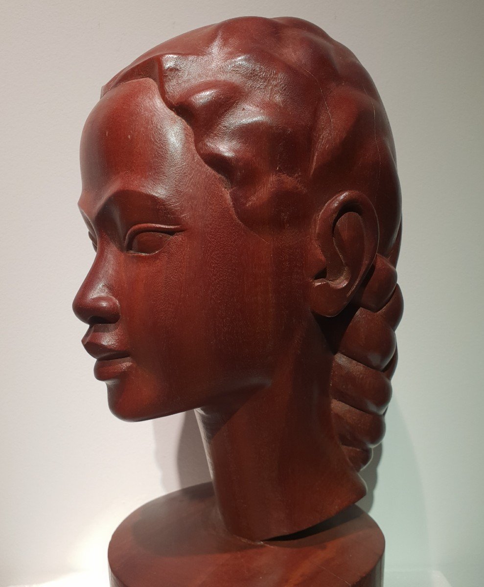 Bust Of Exotic Wood Woman. Art Deco. 1950-60-photo-2