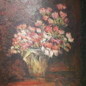 Painting Bouquet Of Flowers. Early 20th Century. Signed Lc