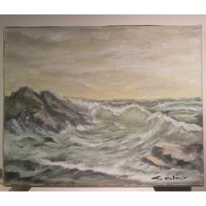 Huile Sur Toile, Marine, Vue Mer, Vague Océan Par Celant