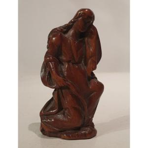 Petit Sculpture En Bois Lamentation De La Vierge, 17-18 ème siècle 