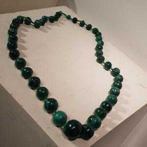 Grand Collier De Perles En Malachite 