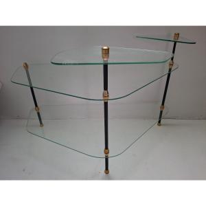 Table de salon design métal laiton et verre, maison Henry France, vers 1950-60