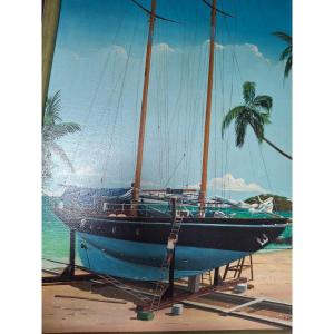 Tableau hst voilier, mers du Sud, 20ème siecle. Par Richard Campana