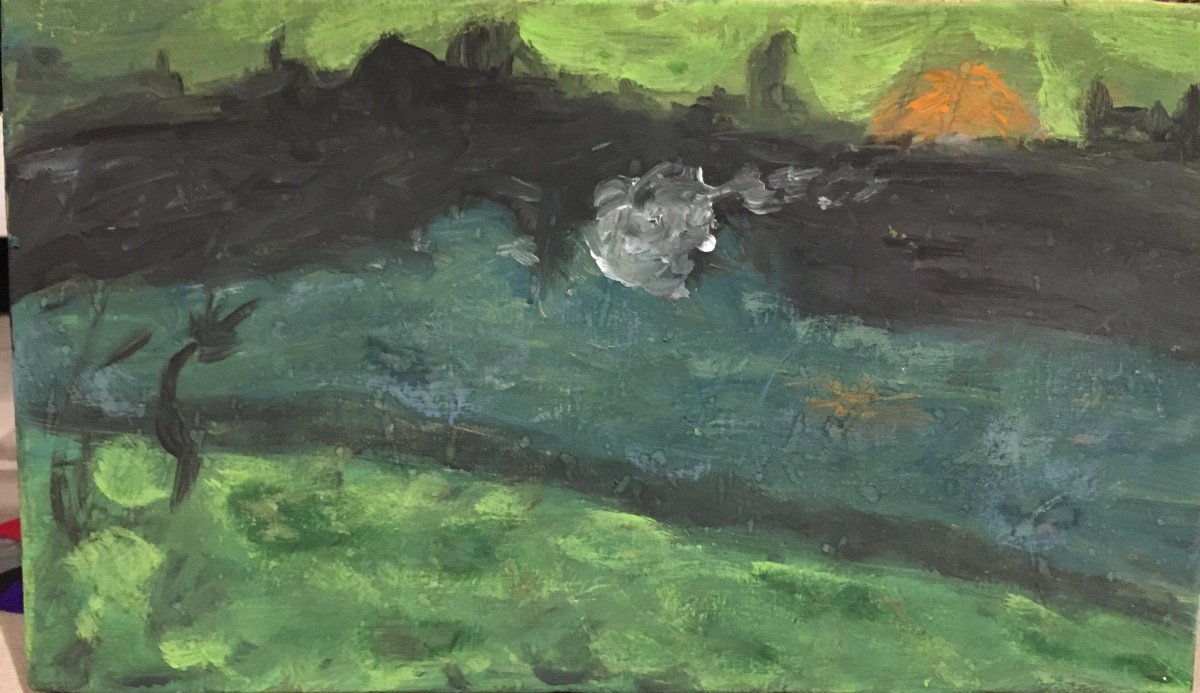 Oil On Canvas Boat On The Seine Impressionist