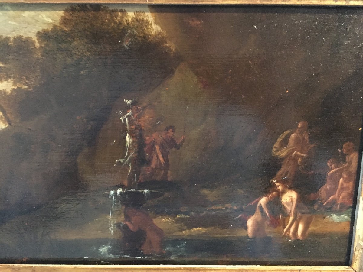 Huile Sur Bois XVIII Femmes Au Bain Diane