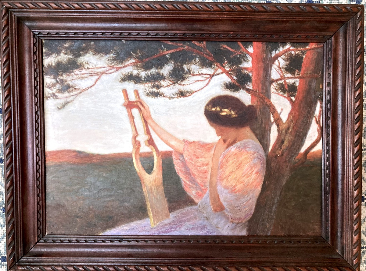 Huile sur toile symboliste art nouveau muse -photo-2