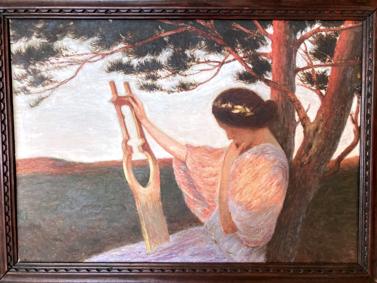Huile sur toile symboliste art nouveau muse 