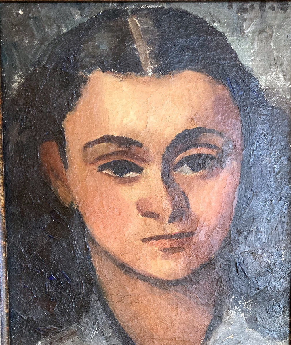 Portrait jeune fille  huile sur toile signée man collot-photo-2