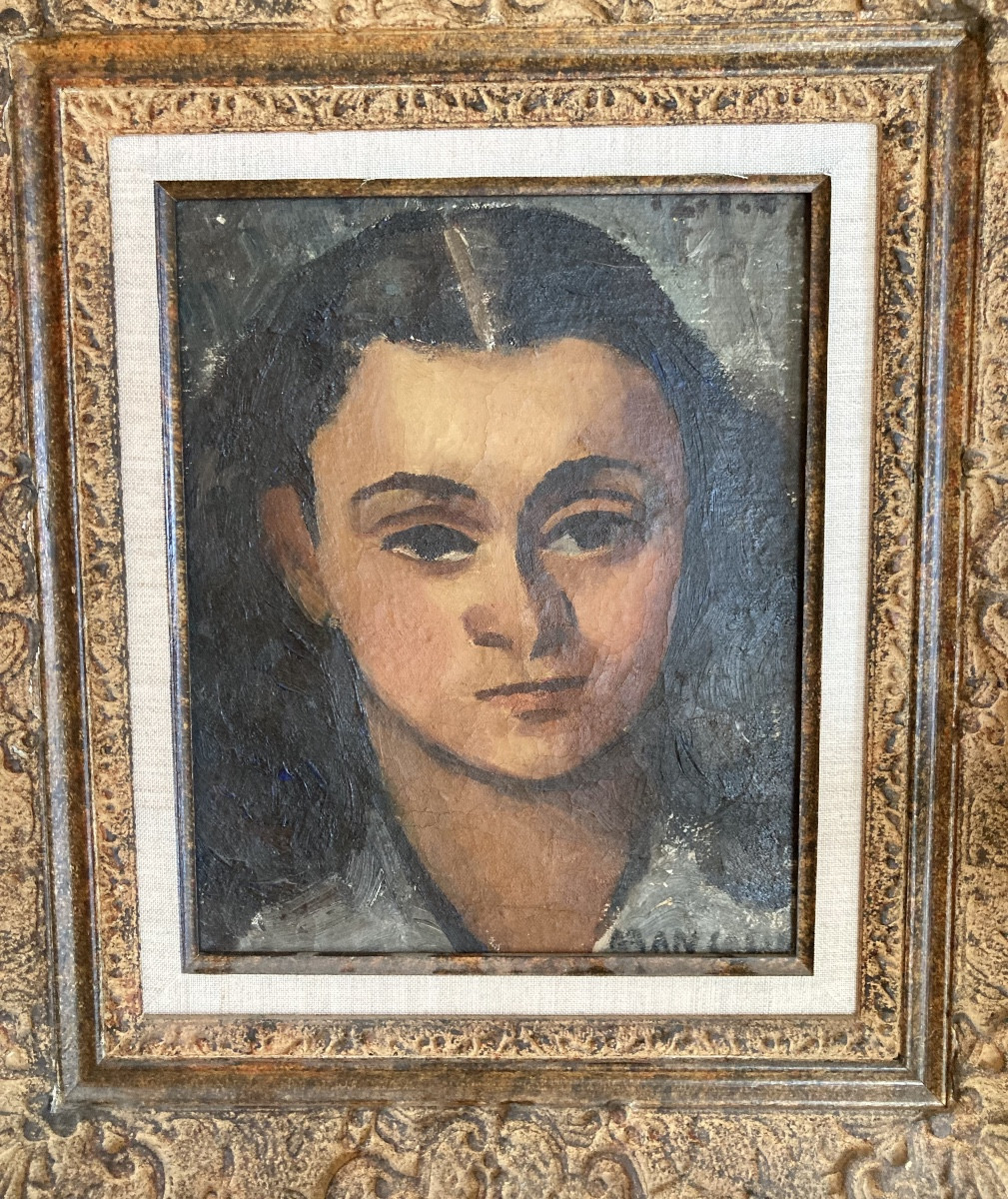Portrait jeune fille  huile sur toile signée man collot-photo-4