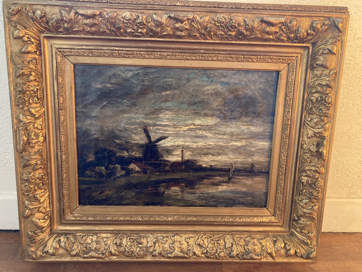 Impressionist Dutch Night Landscape With A Windmill By François Pierdon -photo-4