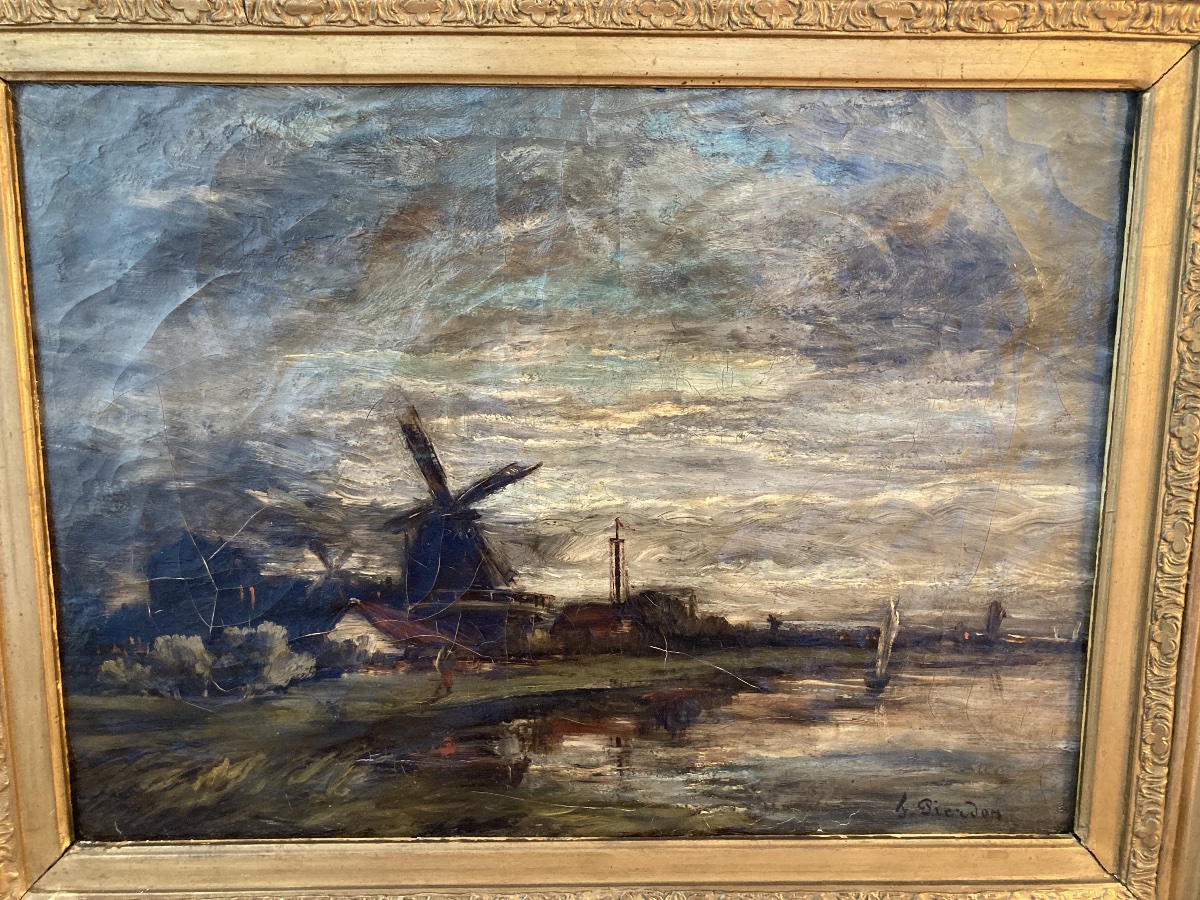 Impressionist Dutch Night Landscape With A Windmill By François Pierdon 