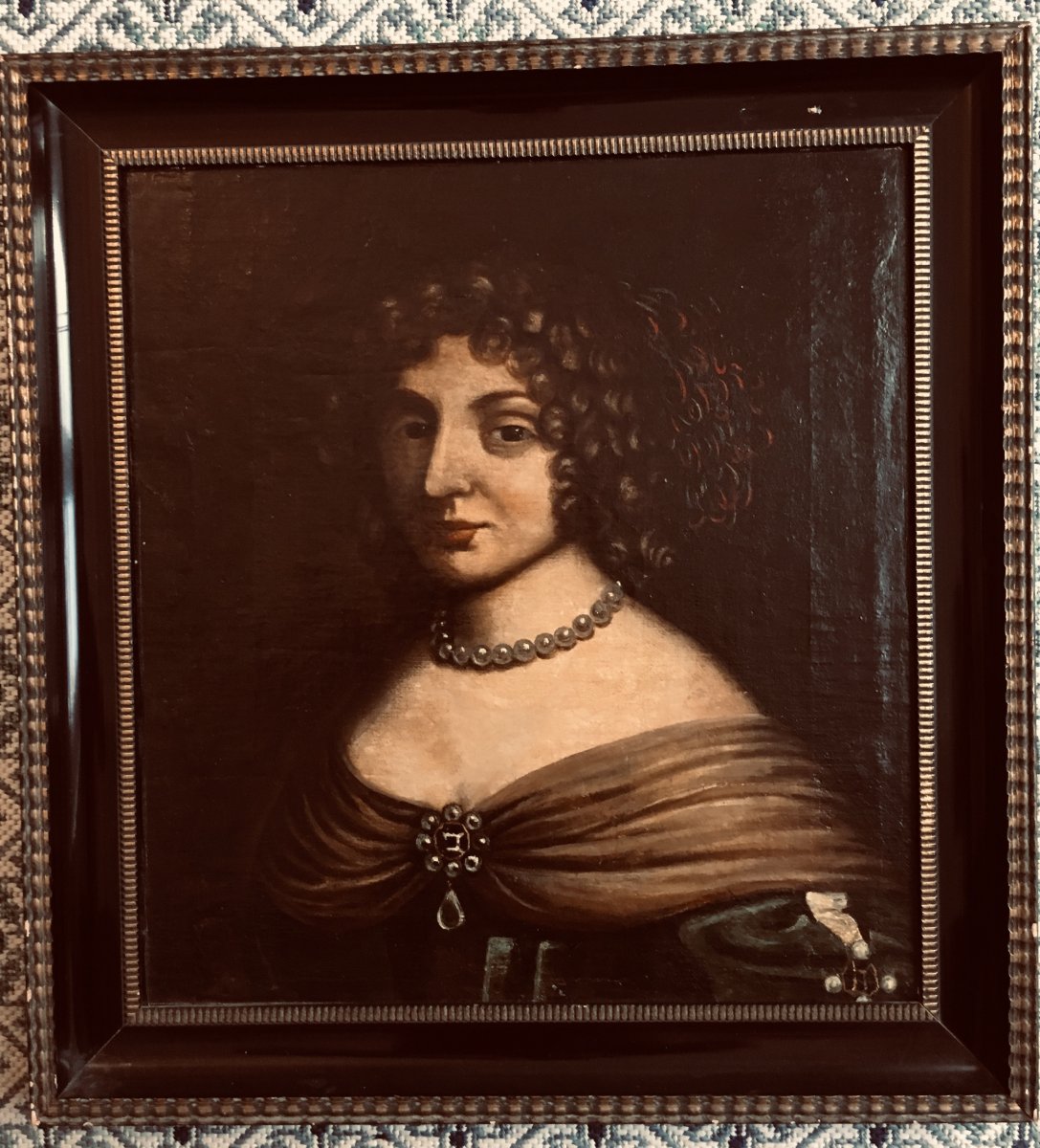 Portrait Femme Aux Bijoux XVIII XIX  Collier Noble