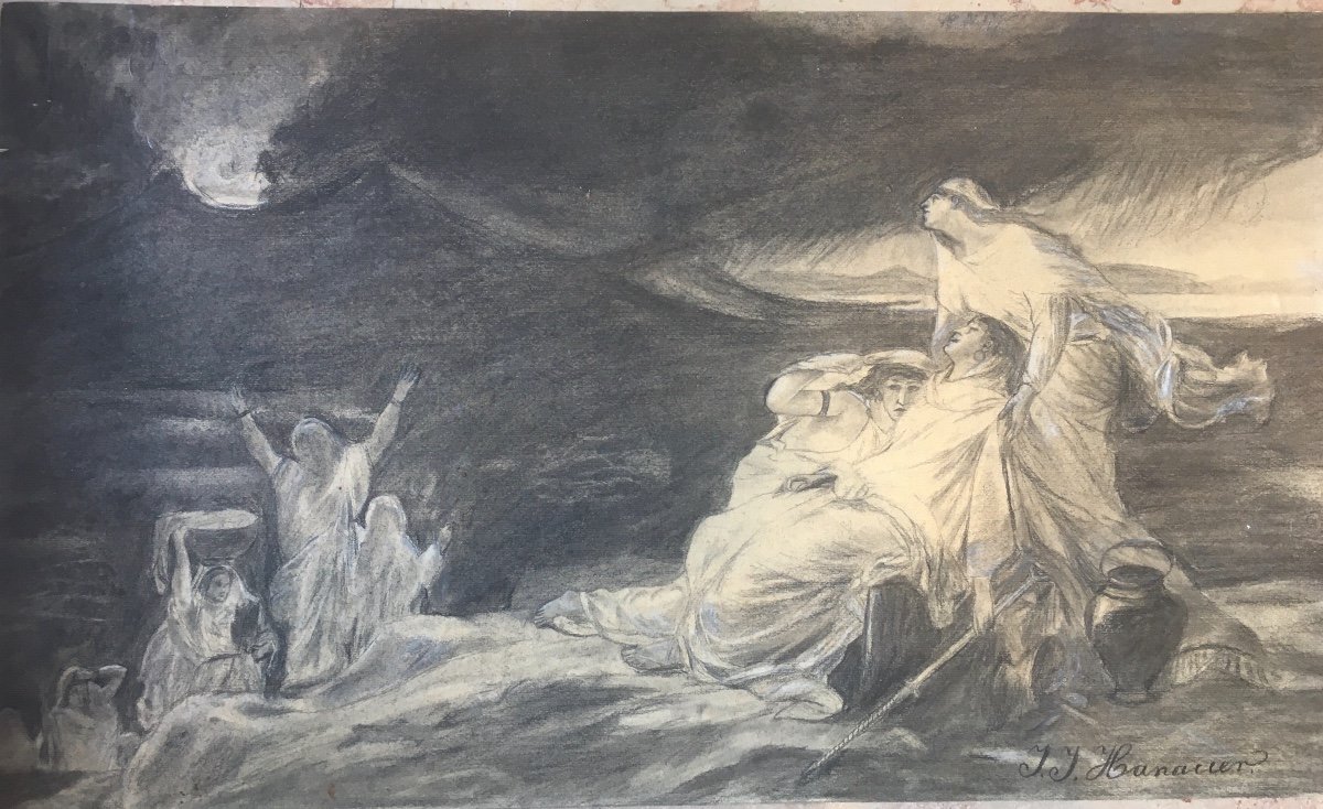 Drawing Old Symbolist Eruption Vesuvius XIX