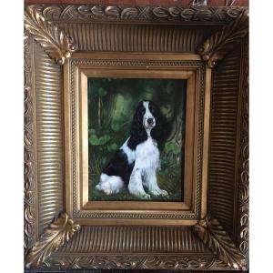 Old Oil Portrait Of Animal Dog