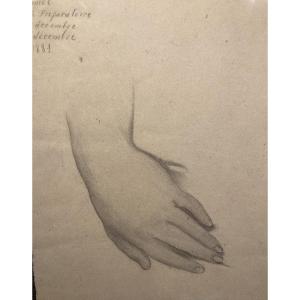 Antique Drawing, 19th Century, Academic Hand Study