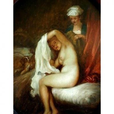 Female Nude In Bath - Portrait Of Woman With Her Toilet - XIX