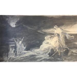 Drawing Old Symbolist Eruption Vesuvius XIX