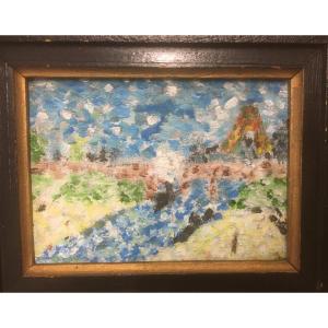 Pointillist Landscape Paris Quai De Seine