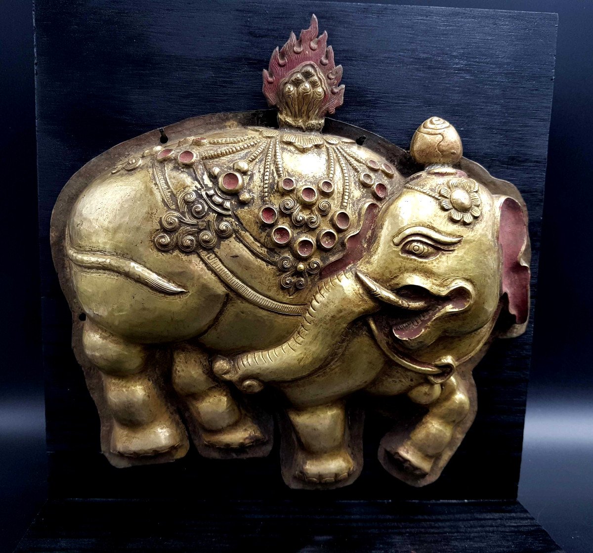 Pair Of Elephants In Gilded Copper, Tibet 19th Century-photo-3