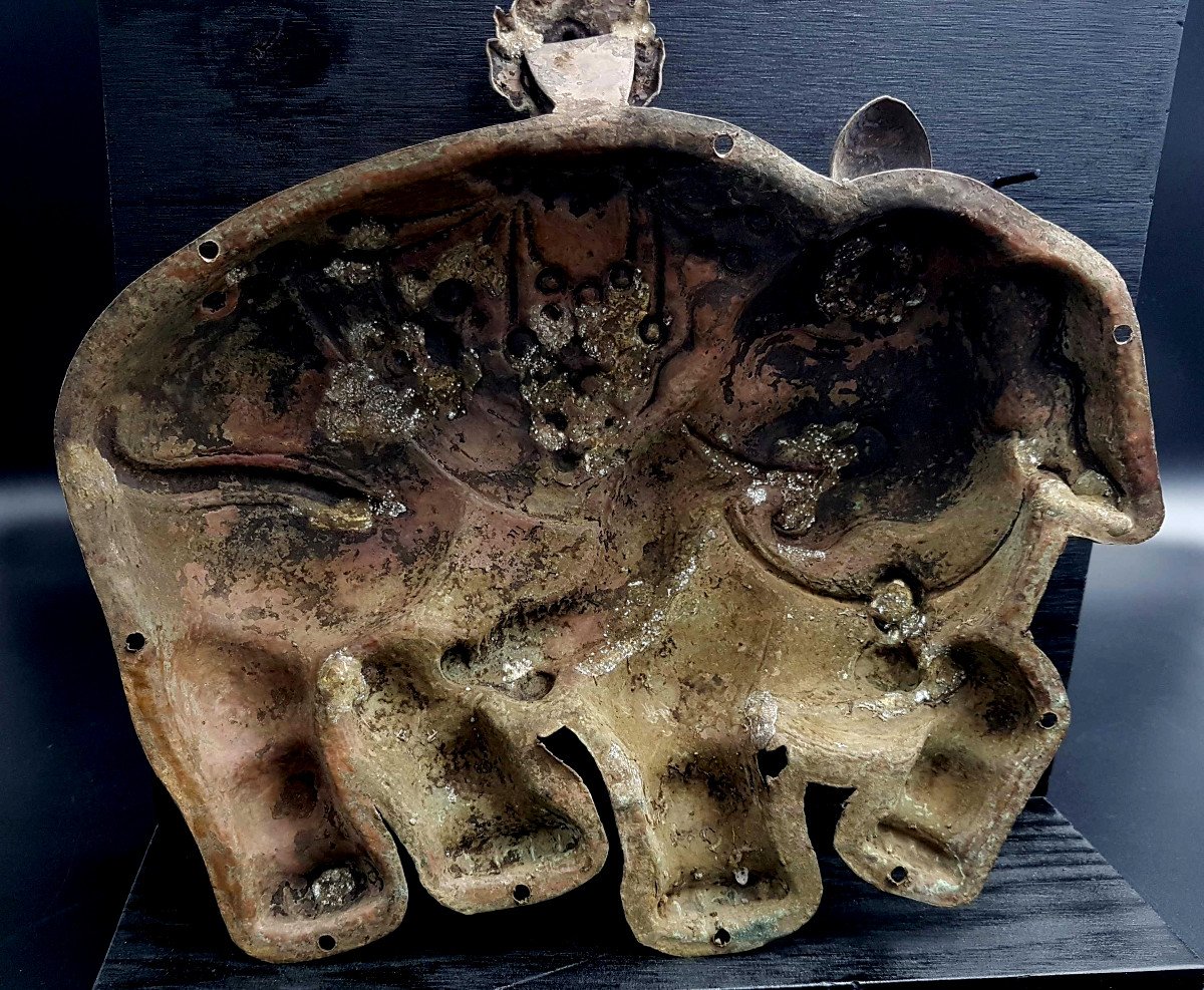 Pair Of Elephants In Gilded Copper, Tibet 19th Century-photo-4