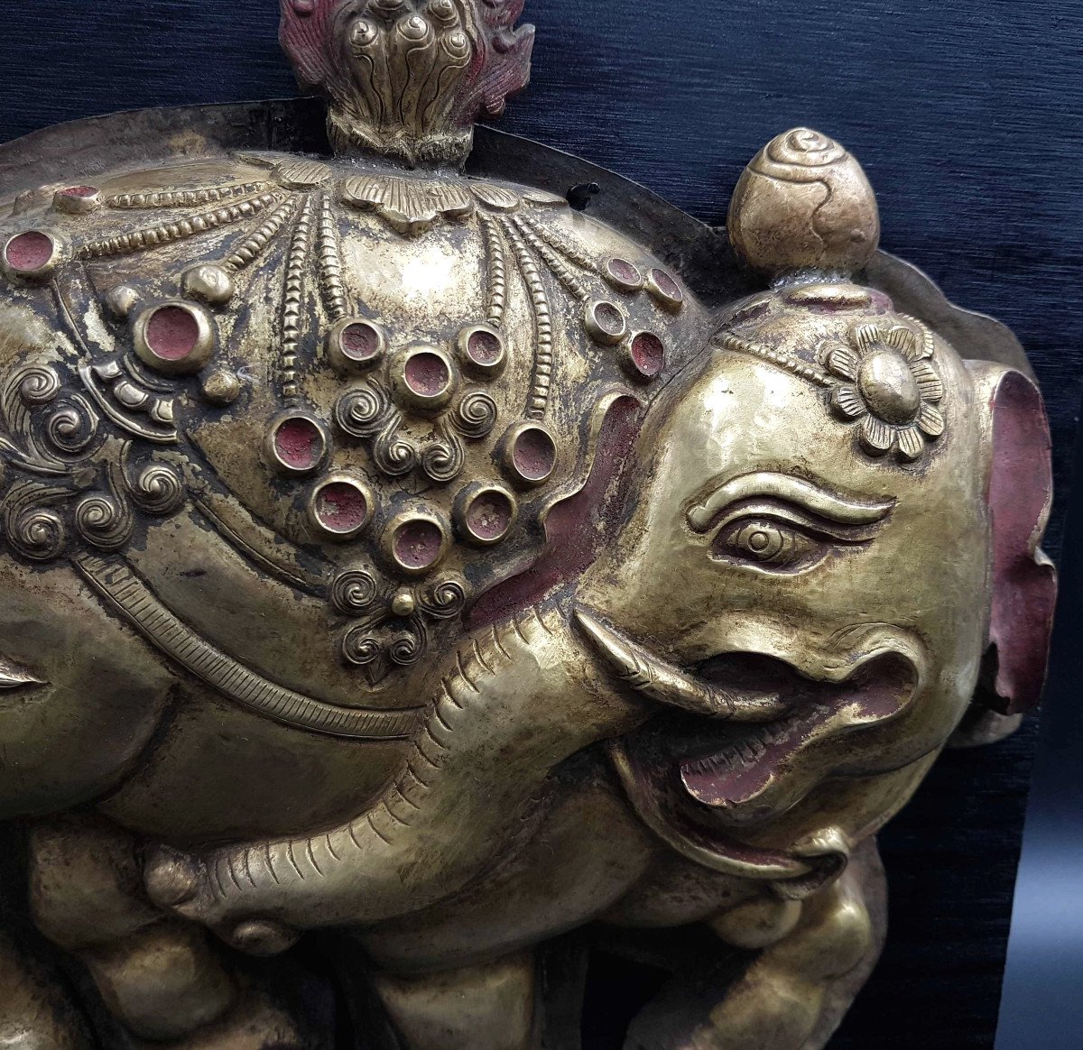 Pair Of Elephants In Gilded Copper, Tibet 19th Century-photo-3