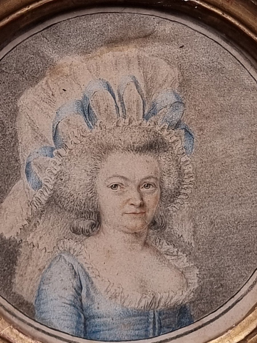 Portrait Dessin Réhaussé Femme d'époque Louis XVI  Augustin : Préparation Pour Une Miniature-photo-2