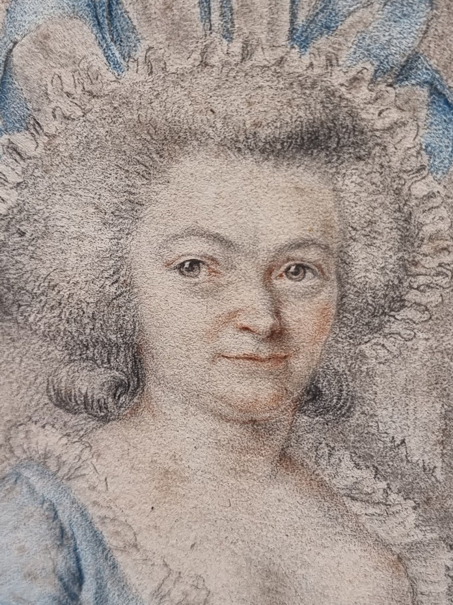 Portrait Dessin Réhaussé Femme d'époque Louis XVI  Augustin : Préparation Pour Une Miniature-photo-3