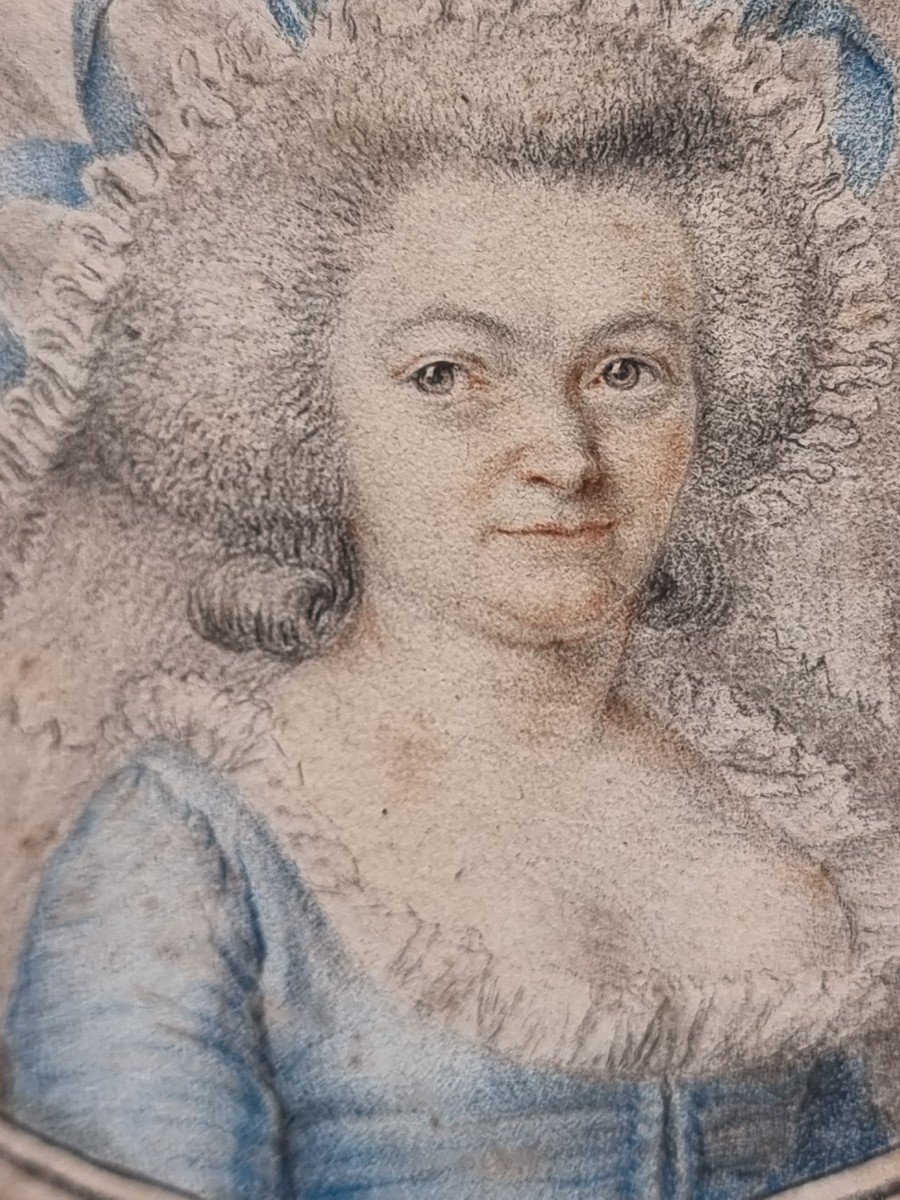 Portrait Dessin Réhaussé Femme d'époque Louis XVI  Augustin : Préparation Pour Une Miniature-photo-1